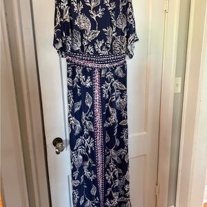 Lilly Pullitzer Elegant Navy and White Floral Maxi Dress